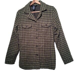 Vintage Denim & Co Shirt Jacket Women S Green Plaid Wool Blend Button Up